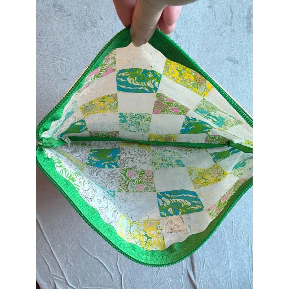 Lilly Pulitzer Patchwork Travel Pouch Green Pink Preppy Tropical Swimsuit Makeup